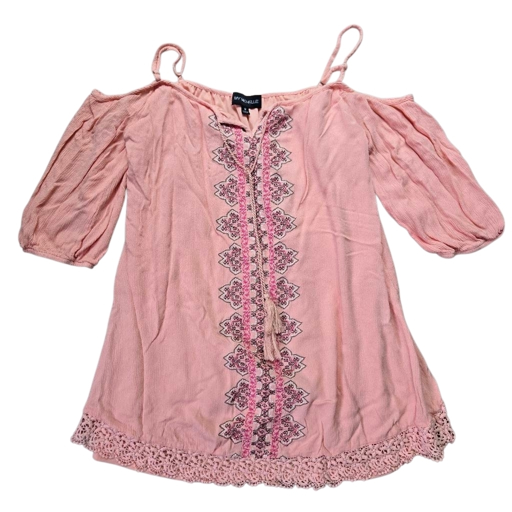 My Michelle Cold Shoulder Embroidered Mini Dress